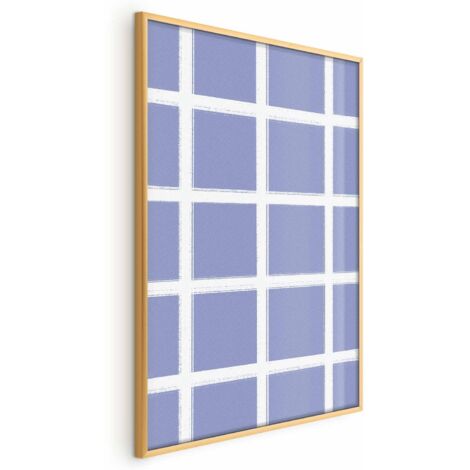 Affiche - Lignes blanches - une grille à grands carreaux sur fond bleu (1/4)