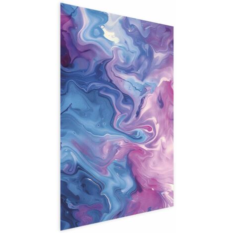 Affiche - Flux nocturnes - vagues abstraites dans des tons de bleu et de violet (1/4)