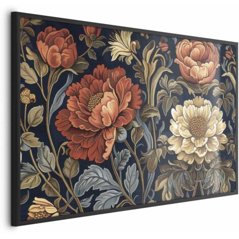 Affiche - Grandes fleurs de tapisserie de style rétro (1/4)