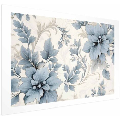 Affiche - Fleurs ornementales turquoise rétro (1/4)