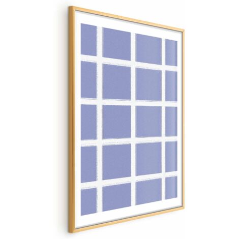 Affiche - Lignes blanches - une grille à grands carreaux sur fond bleu (1/4)