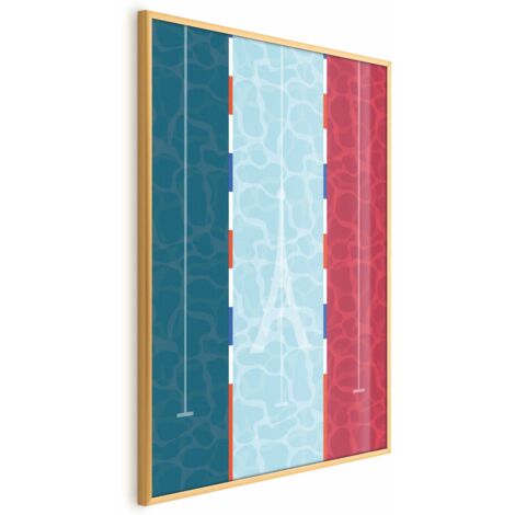 Affiche - Illustration d'une piscine avec le drapeau français en arrière-plan (1/4)