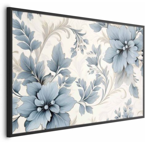 Affiche - Fleurs ornementales turquoise rétro (1/4)