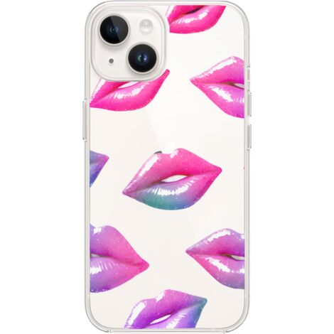 Coque iPhone 14, transparente, silicone Flexi, lèvres holographiques (1/5)
