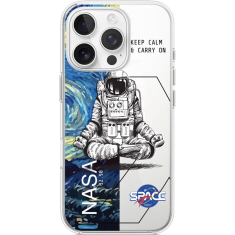 Coque iPhone 15 Pro, transparente, en silicone flexible, motif « Keep Calm in Cosmos » (1/5)