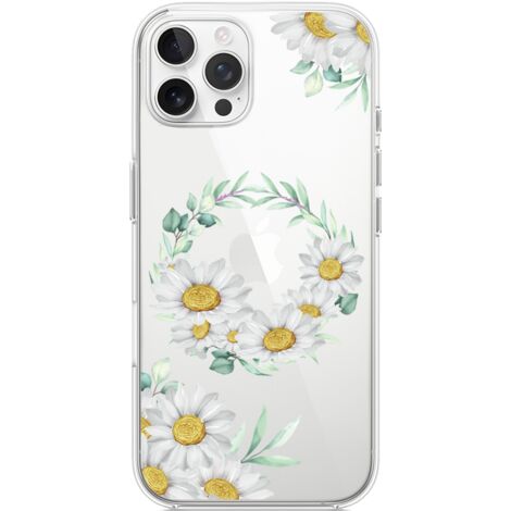Coque iPhone 12 Pro Max, transparente, en silicone souple, motif couronne de marguerites (1/5)