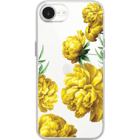 Coque iPhone 16e, transparente, silicone Flexi, pivoines jaunes (1/5)