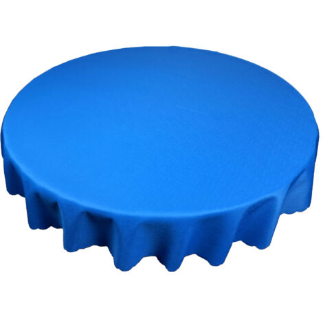 Nappe ronde bleue anti-taches, diamètre 140 cm, en tissu bleu lisse. (1/5)