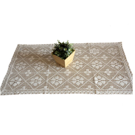 Chemin de table en crochet beige naturel 60/120, napperon en dentelle pour table basse (1/5)