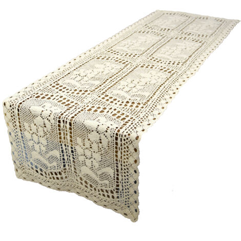Chemin de table beige au crochet 40/140, chemin de table naturel pour table basse, commode (1/5)