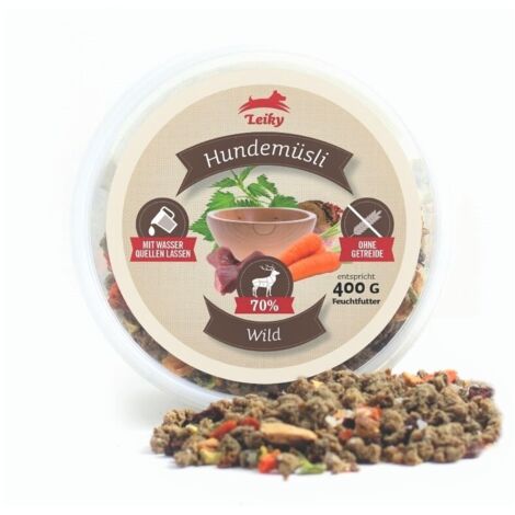 Muesli au gibier et aux légumes pour chiens Échantillon de 100 g Alimentation sèche BARF Leiky (1/4)