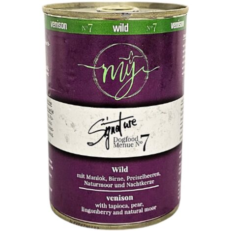 Venaison 75 % avec manioc, canneberges et tourbe médicamenteuse Nourriture pour chien My Signature 820 g (1/4)