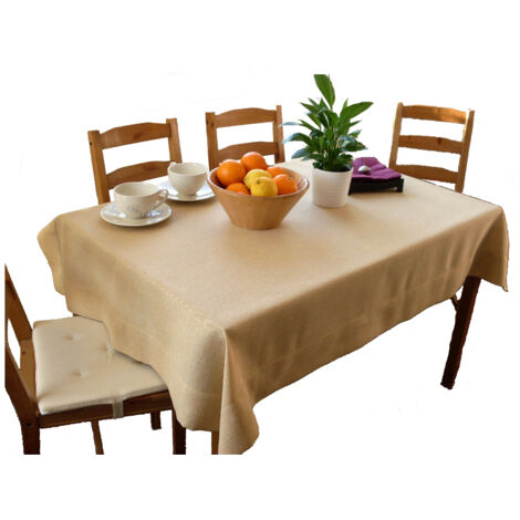 Nappe beige lisse 140x180 cm, matière confortable à larges rayures, imitation lin (1/5)