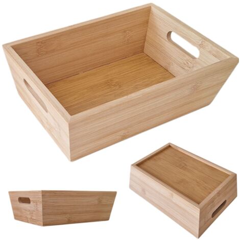 Plateau en bambou, boîte de rangement rectangulaire en bois, 23 x 16 x 7,5 cm (1/5)