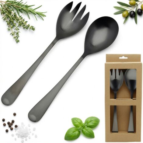 Ensemble de 2 couverts longs pour salade (cuillère et fourchette) noir (1/5)