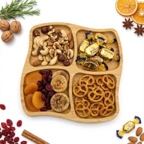 ASSIETTE EN BOIS, ASSIETTE EN BAMBOU, COMPARTIMENTS POUR COLLATIONS, PLATS, GÂTEAUX (1/5)