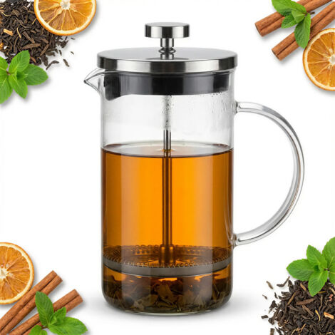 Infuseur à piston 800 ml, carafe en verre argenté pour café et thé, Ø 9 cm (1/5)