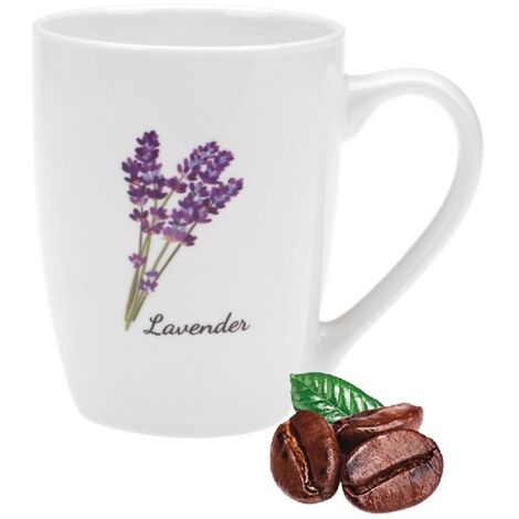 Tasse en porcelaine pour café et thé Provence Lavande 320 ml blanc laiteux motif coloré imprimé fleurs de lavande porcelaine Nouvel Os (1/3)