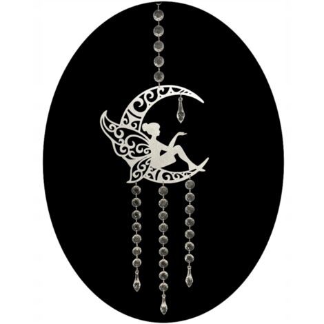 Décoration de fenêtre pendentif FÉE SUR LA LUNE guirlande GRANDE ARGENTÉ hauteur 100 (1/5)