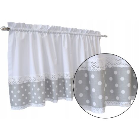 Rideau de cuisine en coton ZAZDROSTKA avec dentelle, motif pommes de terre grises, 300 x 60 cm (1/4)