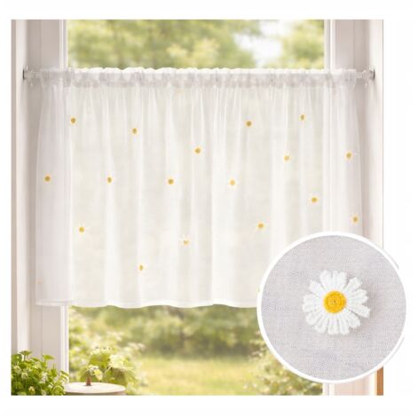Rideau de cuisine brodé de marguerites, confectionné en tissu ETAMINA, 100 x 60 cm (1/5)
