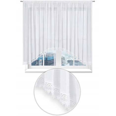Rideau classique pour salon ou chambre à coucher, en voile guipure blanc lisse 400x145 (1/4)