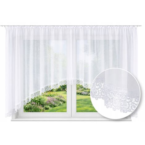 Rideau prêt à poser classique pour salon ou chambre à coucher, voilage blanc lisse 600x170 cm (1/5)