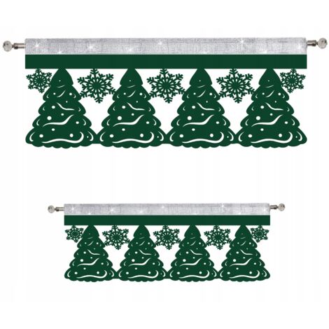 ENSEMBLE : cantonnière, sapins de Noël, flocons de neige, GLAMOUR, 90x38, 60x35 (1/5)