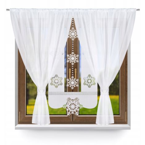 Rideau moderne R7, ensemble de Noël, panneau de rideau flocon de neige, 400 x 145 (1/4)