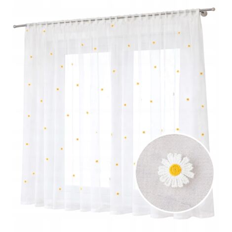 Rideau à motifs de marguerites brodées, en étamine, pour salon, chambre, cuisine, ruban 600x100 (1/5)