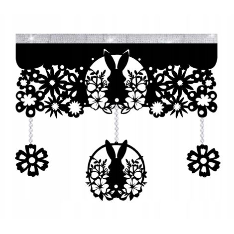 Rideau de printemps N13 avec lambrequin et crochets, décoration de Pâques, largeur 60 cm, noir (1/5)