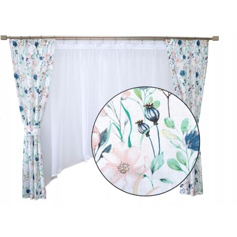 Ensemble de rideaux pour enfants filles, motif prairie fleurie, fleurs délicates (1/5)