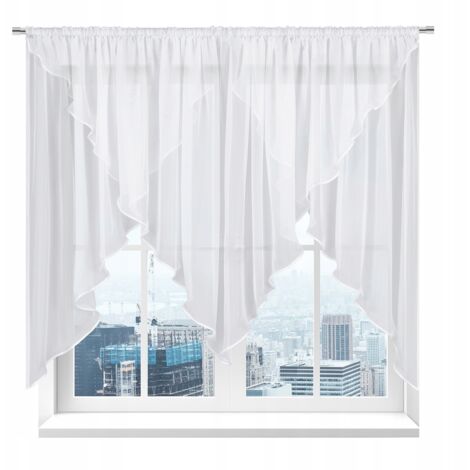 Rideau classique en voile enveloppe blanc lisse 400x145 cm, style tendance, pour salon et chambre à coucher (1/3)