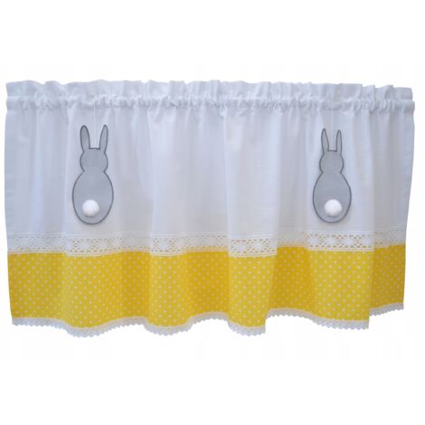 Rideau de cuisine Envy, motif lapin de Pâques, pois jaunes, 150 x 40 cm (1/2)