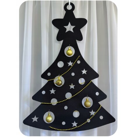Grand pendentif décoratif de fenêtre pour sapin de Noël noir et or (1/3)