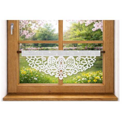 Rideau de cuisine lambrequin N14 Envy, blanc, 60 x 30 cm, idéal pour Pâques et le printemps. (1/5)