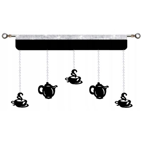Rideau de cuisine ajouré, guirlande, pichets à café GLAMOUR, tasses 150 cm (1/3)