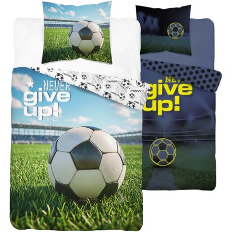 ENSEMBLE DE LITERIE POUR ENFANTS 160x200 POUR GARÇONS EN COTON, MOTIFS DE FOOTBALL LUMINEUX (1/5)