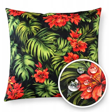 Coussin décoratif de jardin imperméable et résistant aux UV, motif fleurs de Monstera, 40 x 40 cm + garniture (1/5)