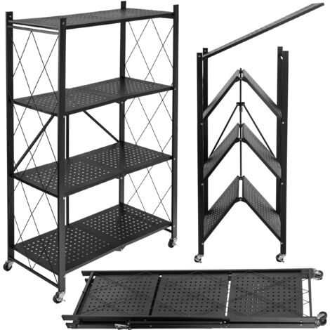 Étagère pliante GESTEL à 4 niveaux, noire, sur roulettes (1/5)