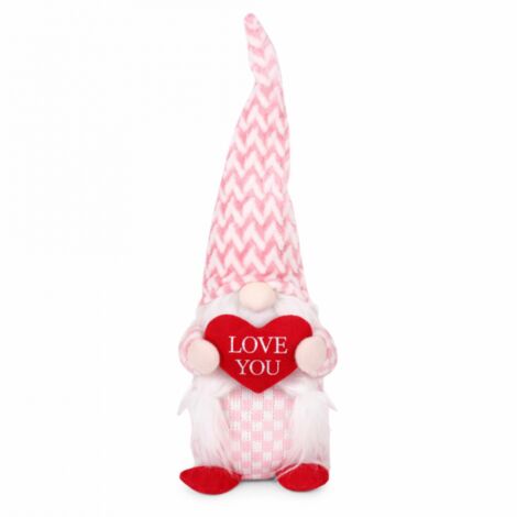 Gnome de la Saint-Valentin, figurine assise rose, avec cœur LOVE ME KSN60 (1/3)
