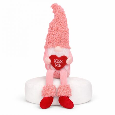 Nain de la Saint-Valentin, figurine assise rose duveteux avec cœur « Embrasse-moi » KSN63 (1/3)