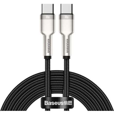 Câble USB-C Cafule en métal noir de 2 m avec alimentation et transfert de données de 100 W (1/5)