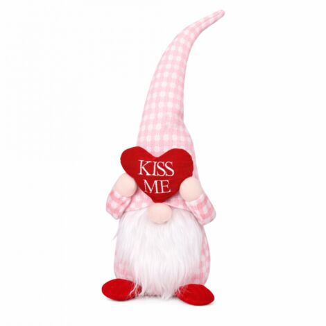 Gnome, Figurine, Saint-Valentin Assis Rose avec Cœur EMBRASSE-MOI KSN59 (1/3)