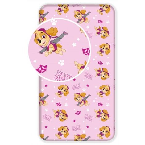 Drap en coton Pat'Patrouille - 90 x 200 + 25 cm - Rose - Livraison gratuite (1/2)