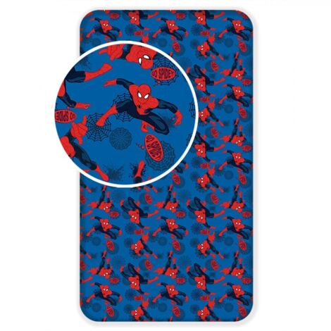 Drap housse en coton 90x200 Spiderman Spider Man bleu 9626 pour enfant (1/2)