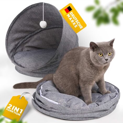 Lit-maison pour chat 2 en 1, taille S, gris (1/5)