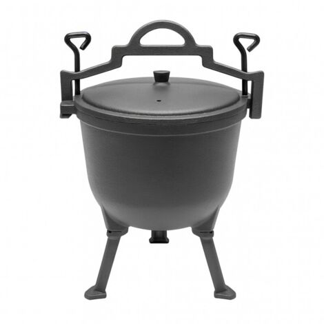 Chaudron en fonte, marmite en fonte pour feu de camp, 8 L, couvercle de barbecue 01 (1/4)