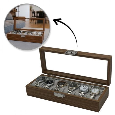 Boîte pour 6 montres, étui, organiseur avec fermeture en verre 31 x 12 x 7,5 cm PDMDF04 (1/5)