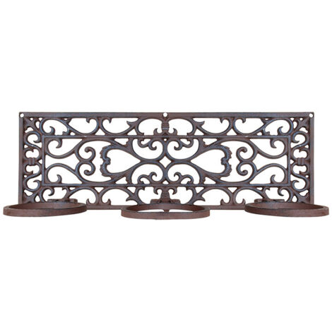 Esschert Design – Porte pots rectangulaire en fonte pour 3 pots – Dimensions L 51,4 x P 16 x H 17,7 cm – Pour extérieur – Moulures élégantes